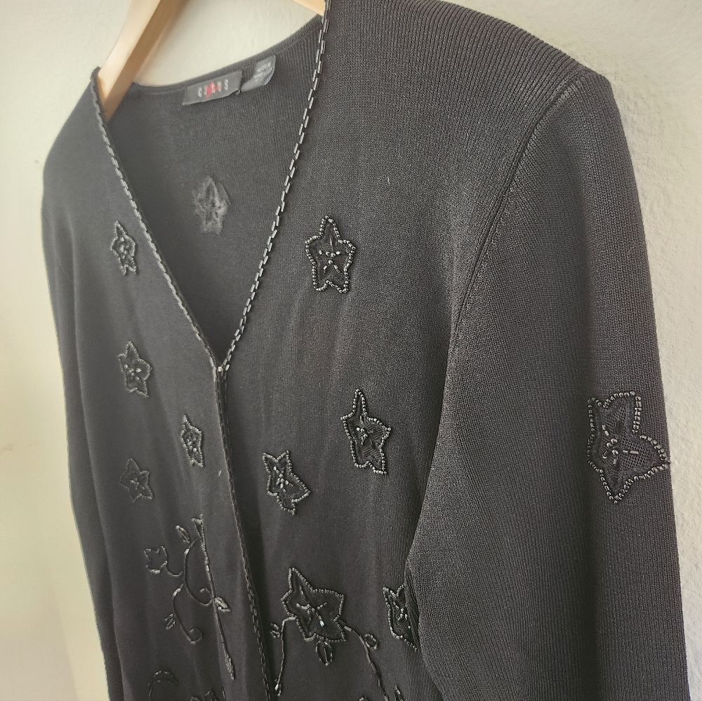 Vintage Cyrus Cardigan Beaded Stars Floral Bell Sleeves Black‎ Large - Picture 5 of 12